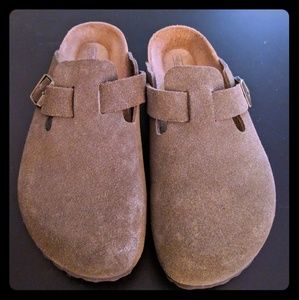 [Birkenstock] Suede Taupe Boston Clogs 38 EUC